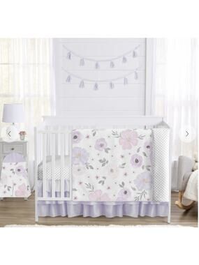 Sweet JoJo Designs Watercolor Floral Lavender Baby Nursery Crib Bedding 4 Piece